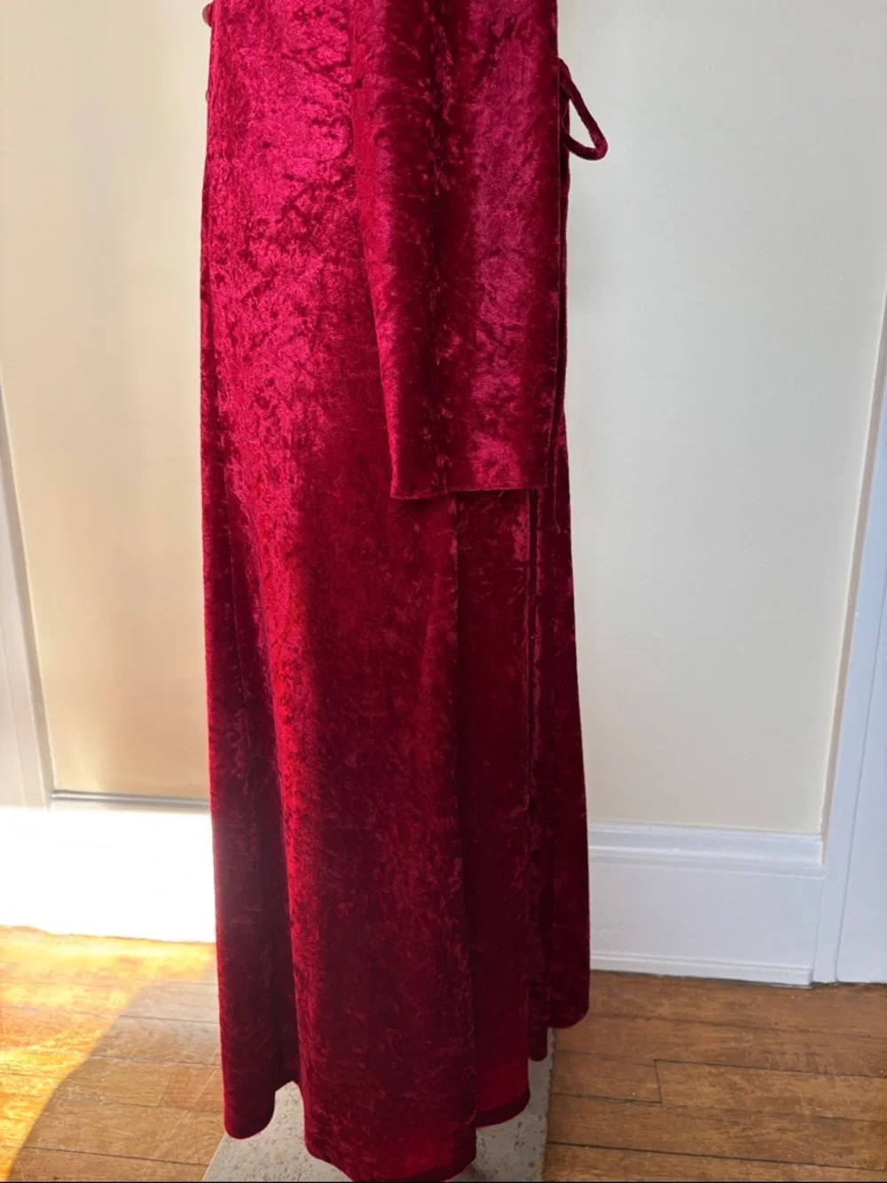 Vintage Red Crushed Velvet Long Sleeve Full Button-Front Corset Back